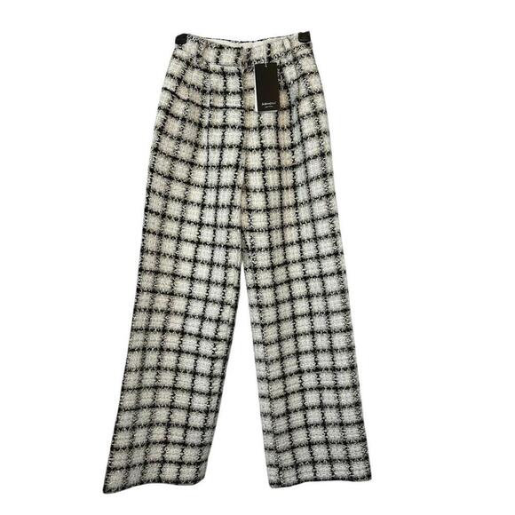 Two Twin Style NWT Tweed Plaid Wide Legged Pants Size S Black & White Career - Picture 1 of 3